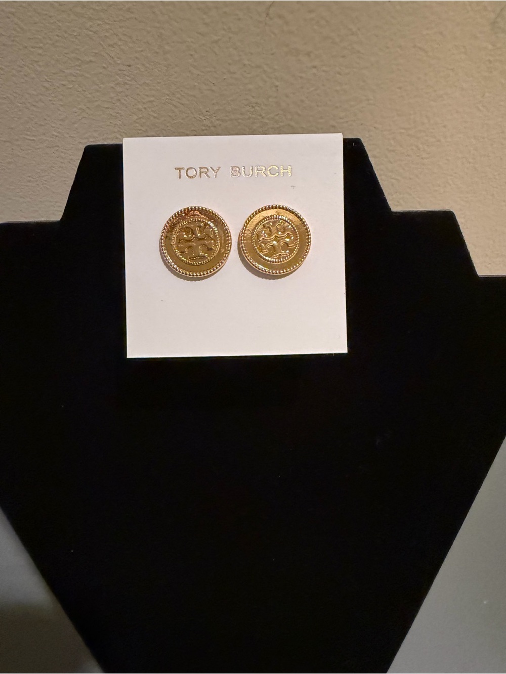 Tory Burch Polished Gold Emblem Stud Earrings